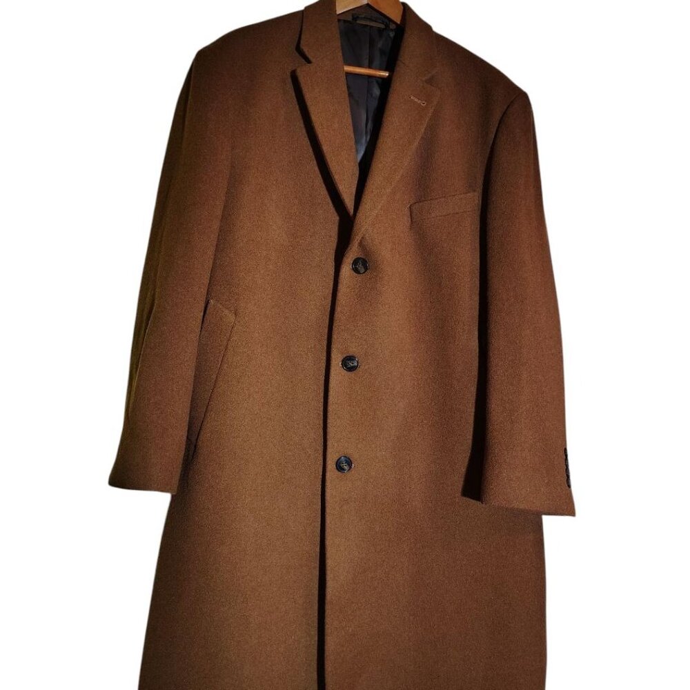 Sean John Mens Full Length Coat, Size 46R, Camel, %50 Wool